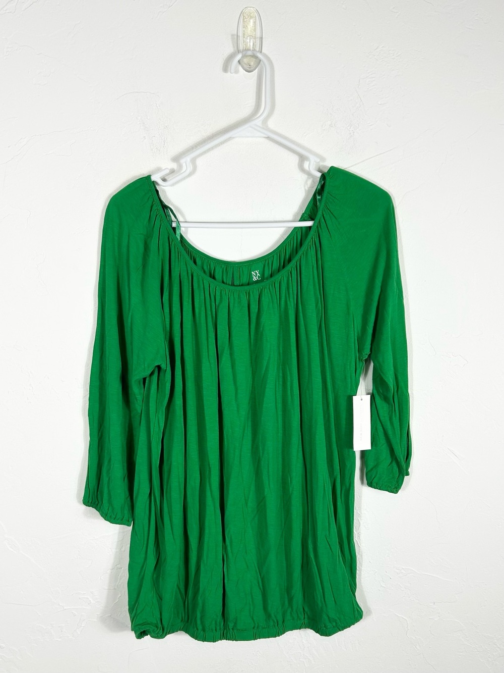 New York & Company Women's Green Peasant Blouse Size Medium NWT 3/4 Sleeve